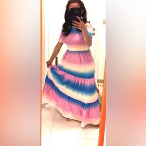 Pink and Blue Ombre Maxi Dress